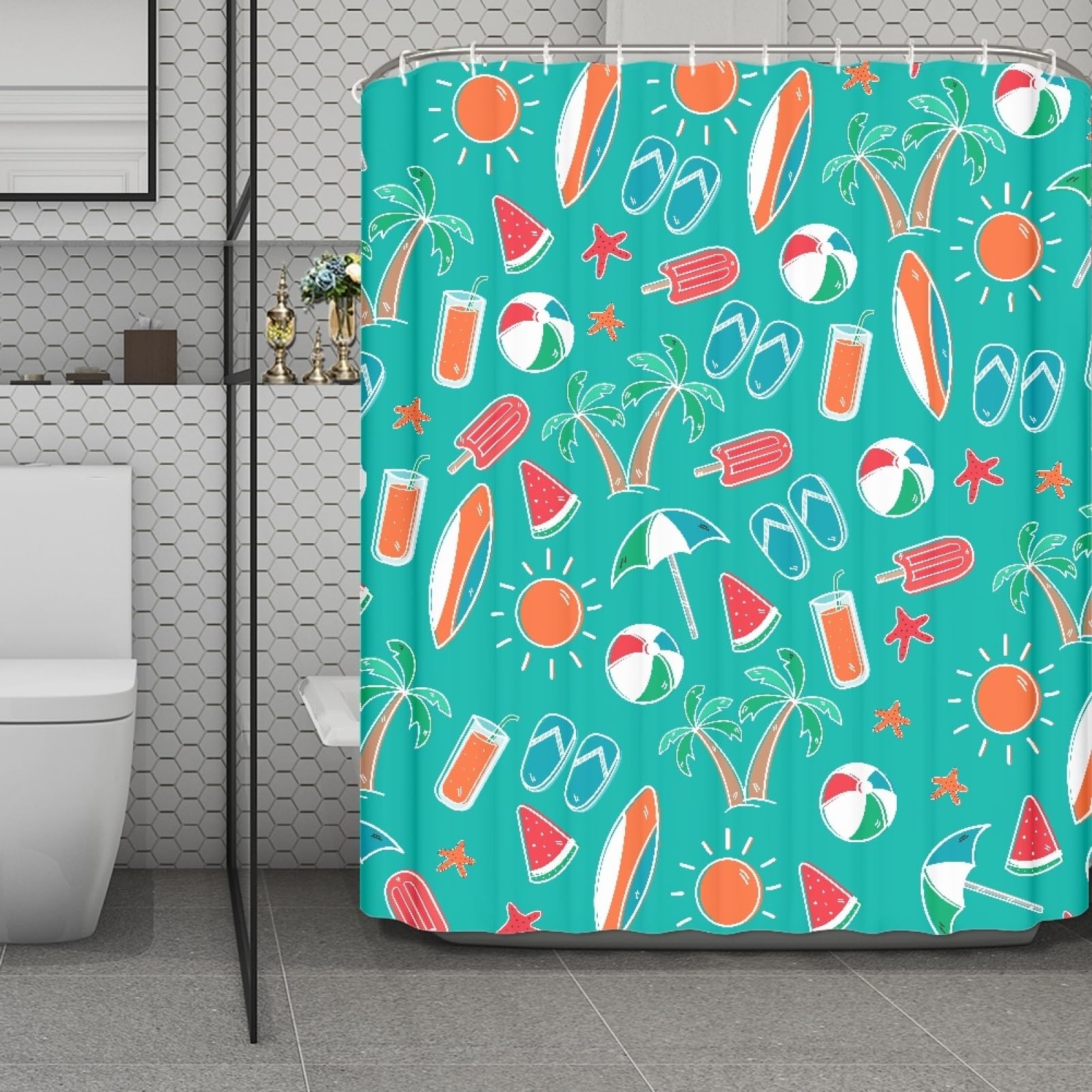 Rideau Douche 200X240 Vert Orange Bleu Imperméable avec Crochets