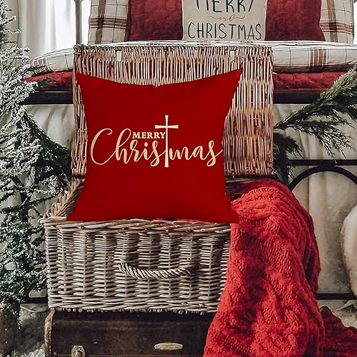 Miniatura 8 de RABUSOFA Fundas de cojín de cruz roja de Navidad de 12 x 20 pulgadas, decoraciones de Feliz Navidad, fundas de almohada decorativas de invierno,