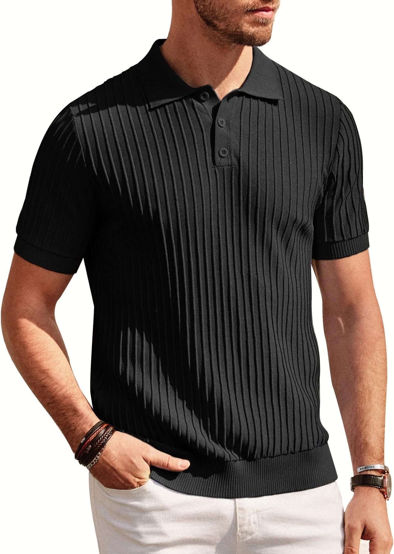 PJ PAUL JONESMens Knit Polo Shirts Casual Short Sleeve Regular Fit Breathable Golf Shirts for Men