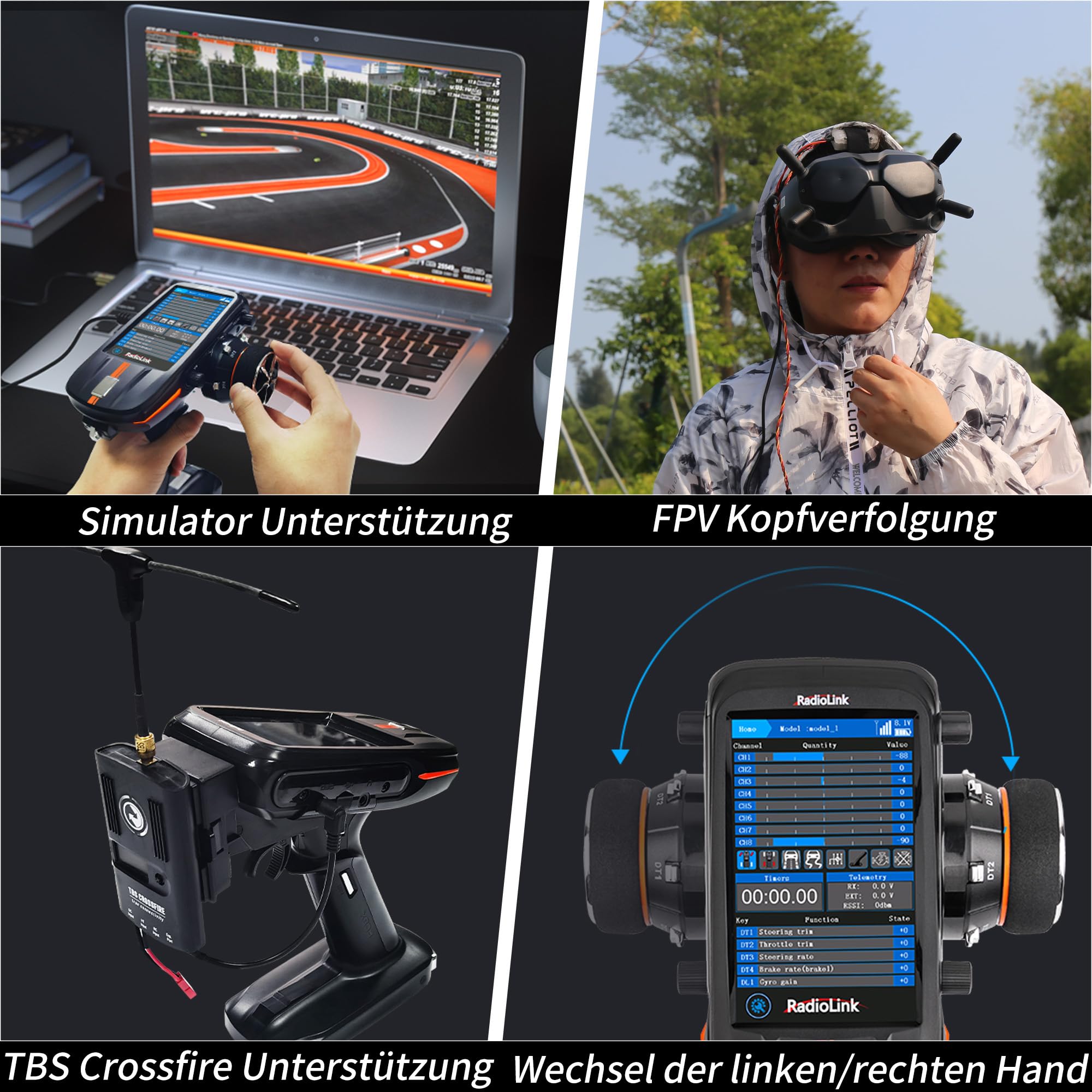 Radiolink RC8X Smart RC Fernsteuerung 8 Kanäle mit wasserdichtem Gyro-Empfänger R8FG 4,3" Bildschirm 200 Modellspeicher RC Fernbedienung Sender für Crawler Bagger Panzer Boot