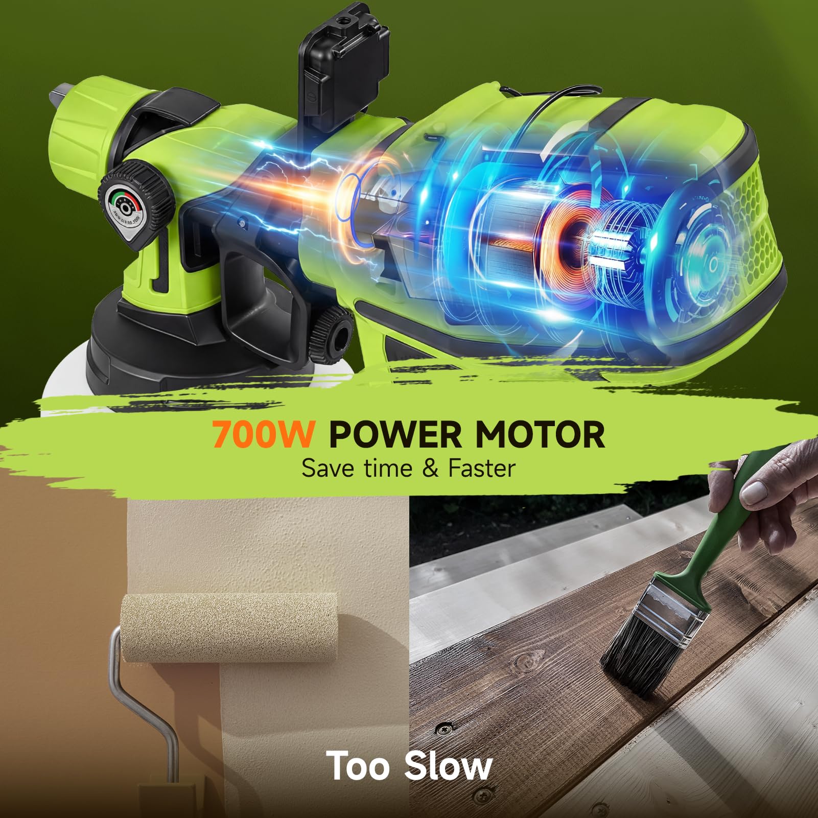 Pulverizador de pintura para paredes y techos, pistola de pintura de 700 W con recipiente de 1400 ml y luz LED, pulverizadores de pintura eléctricos HVLP con 5 boquillas y 3 patrones para vallas