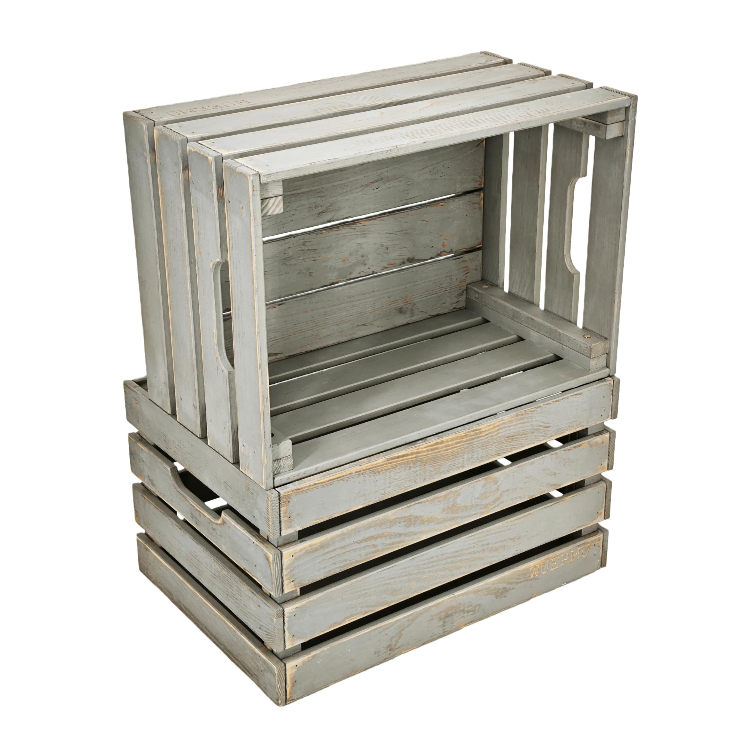 WUERMU Graue Holzkiste, Obstkiste, Apfelkiste, Weinkiste, Vintage-Holzbox, Aufbewahrungskisten, Geschenkkisten Deko, Möbelkisten 2er set 45 x 31 x 25 cm Küche, Haushalt & Wohnen