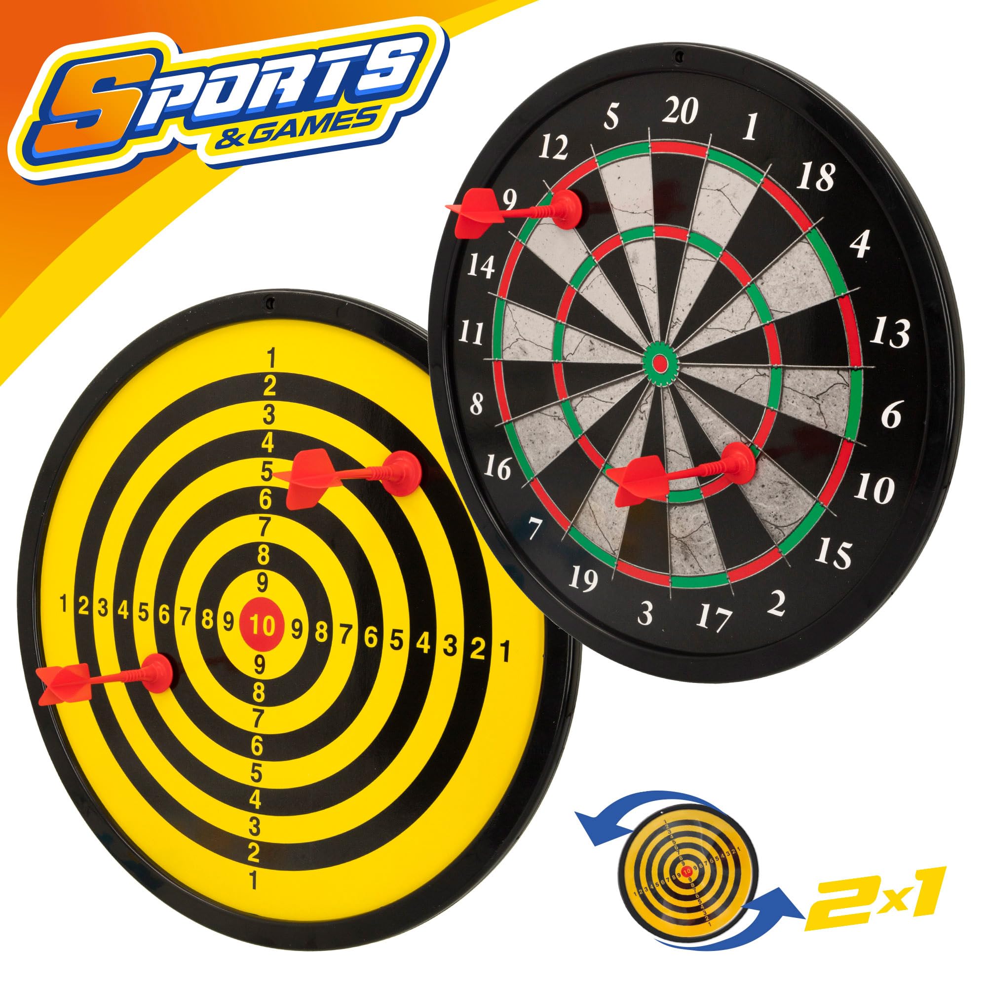 COLORBABY Diana magnética para niños 2 en 1, Juego de Dardos Infantil con Dos Caras, Diferentes diseños, Incluye 8 Piezas, Diana para niños, Juegos Infantiles, Juegos Exterior (49945)