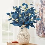 Betylifoy 6pcs Artificial Eucalyptus Stems, Blue Faux Eucalyptus Leaves Greenery Stems Fake Branches Silver Dollar Plant for Home Indoor Vase Flower Arrangement Party Decor (Blue)