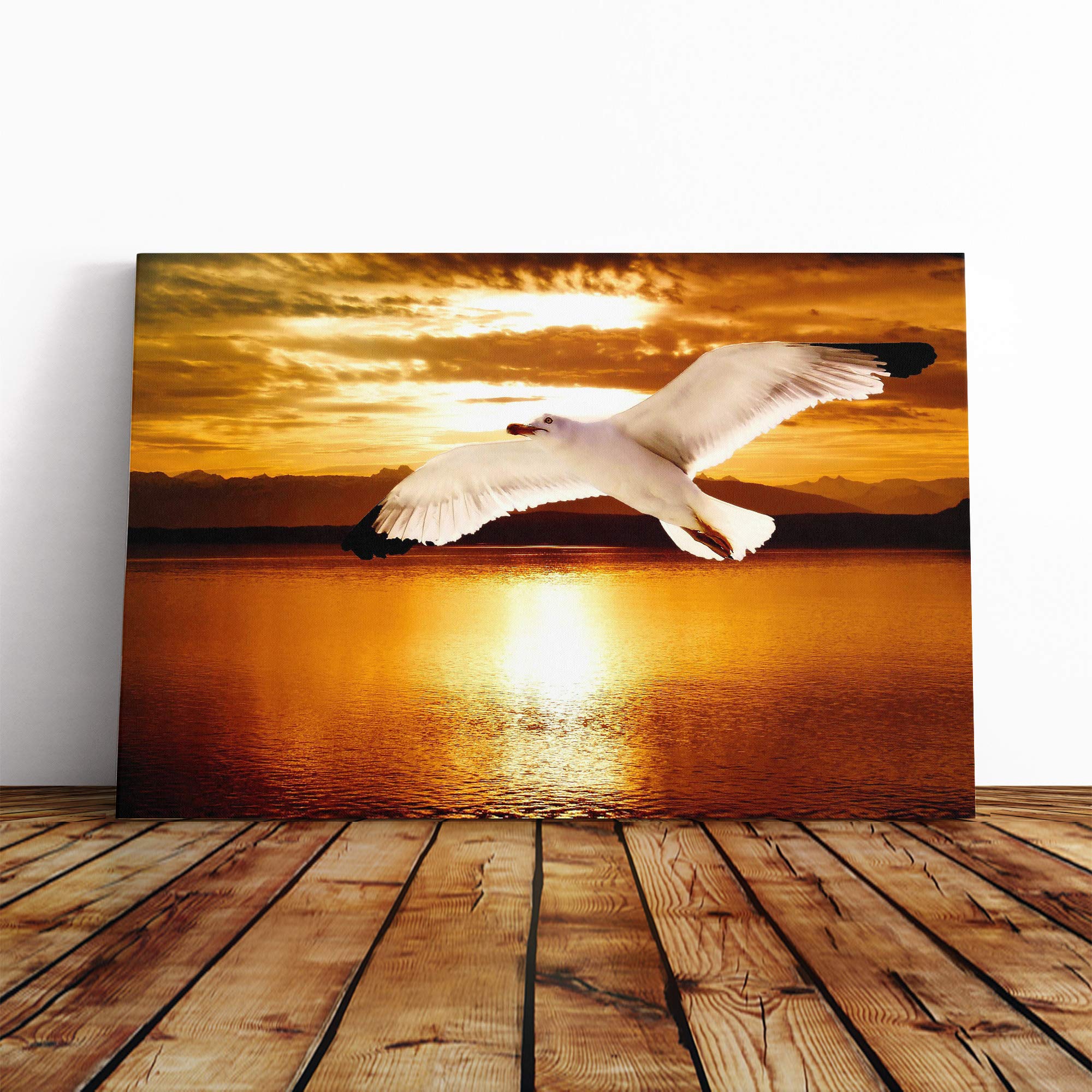 Seagull Sunset Canvas Print | Gallery Wrapped 30mm Frame Wall Art | 30x20 inches | Ready to Hang | Modern Landscape Picture | Living Room Bedroom Lounge Office