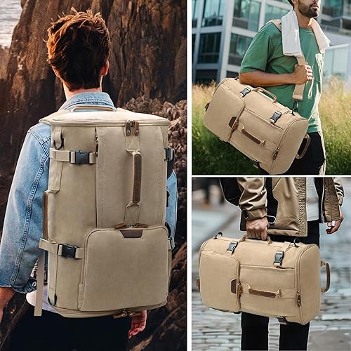 Miniatura 2 de G-FAVOR Mochila de viaje de 40L, mochila de lona vintage convertible, bolsa de lona estilo morral, con capacidad para laptop de 17.3 pulgadas,