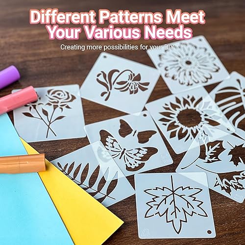 Miniatura 2 de Plantillas de flores para pintar, 64 plantillas de 3 pulgadas para manualidades, plantillas de pintura de roca, plantillas reutilizables de plástico