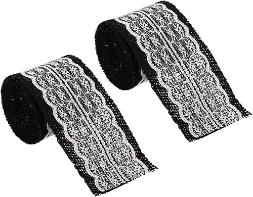 PATIKIL Rollo de encaje de cinta de arpillera de 2.2 yardas de 2.4 pulgadas de ancho, paquete de 2 rollos de tela de yute natural para envolver
