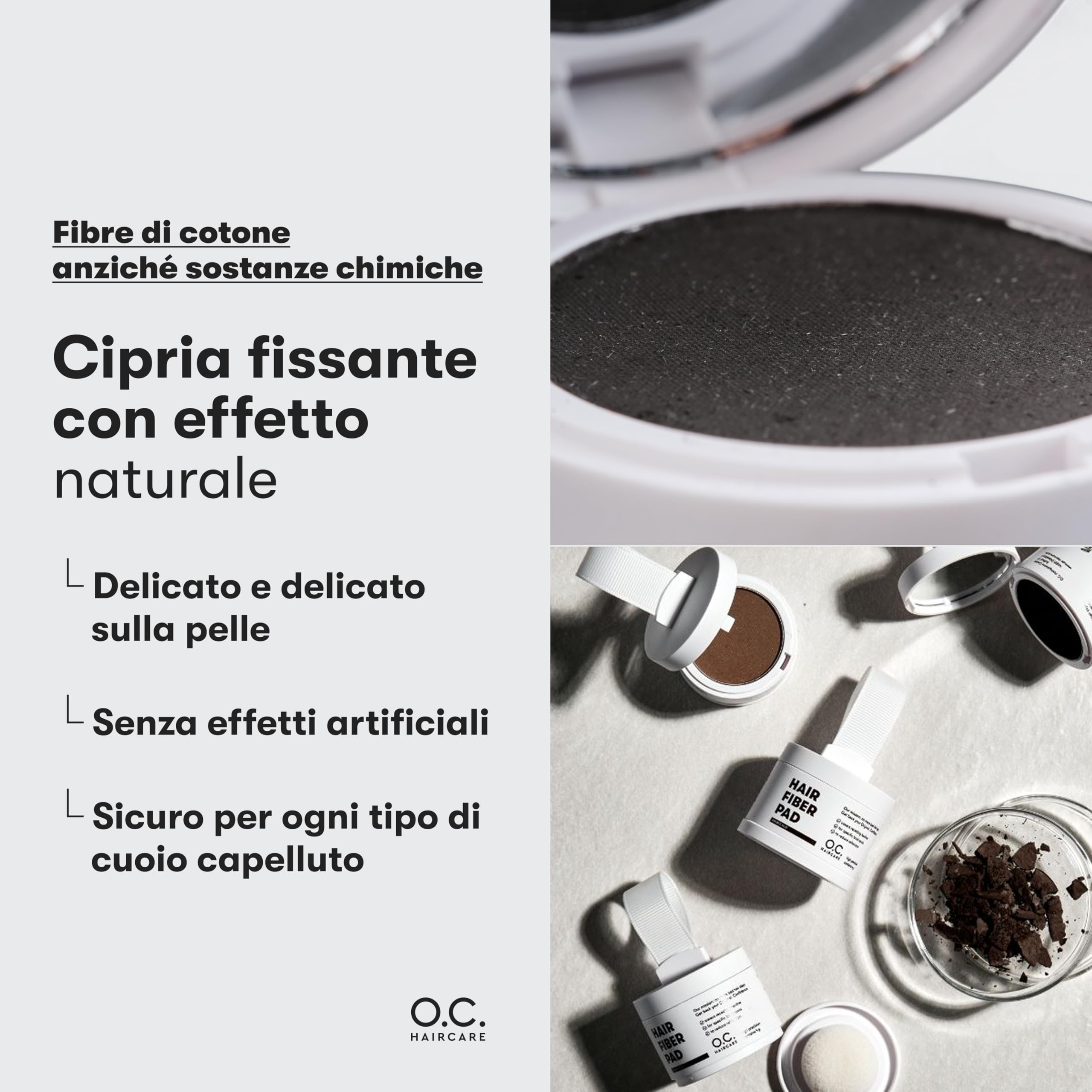 O.C. HAIRCARE Polvere per Radici per l'Ispessimento dei Capelli per Donne e Uomini - per Testa Segreta, Riga e Linea dei Capelli - Consigliato dai Saloni Leader - 9 Colori - Polvere per Capelli