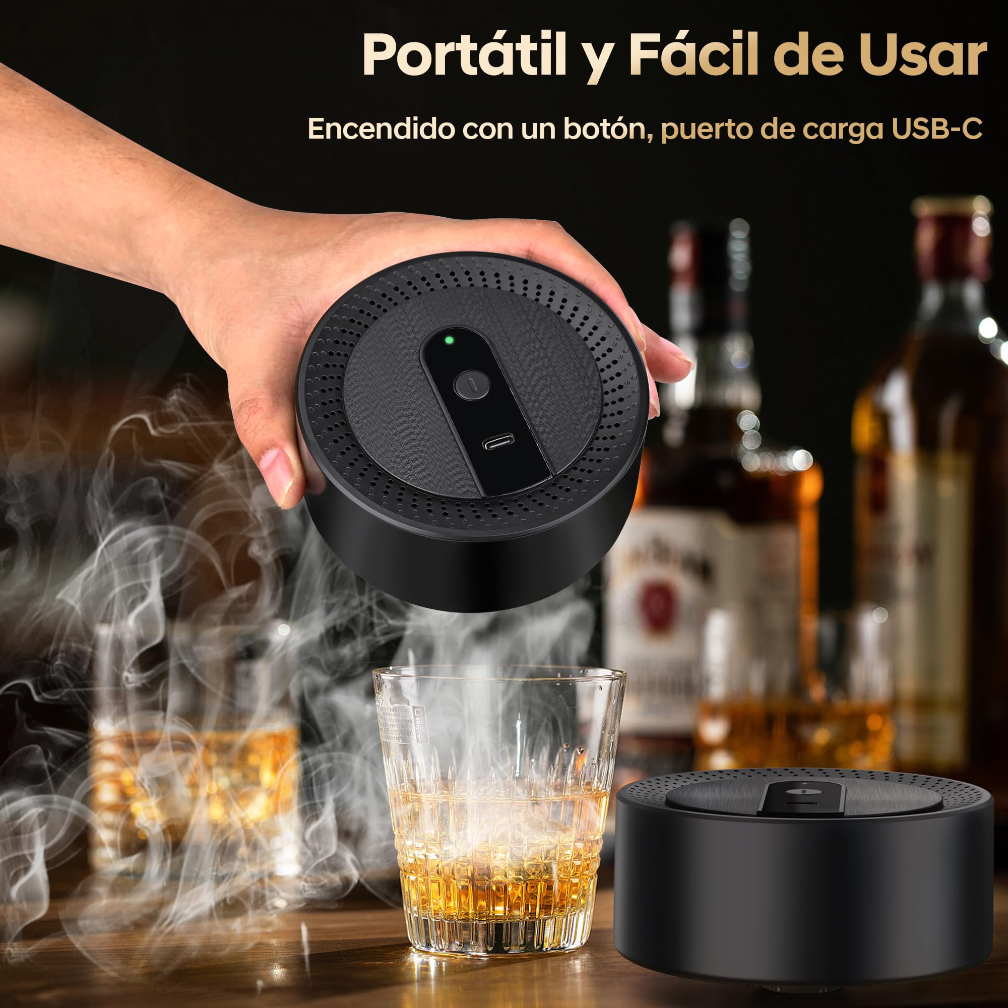 Kit Ahumador Eléctrico Para Cócteles, Ahumador Whisky Old Fashioned Con 8 Sabores de Virutas de Madera, Recargable USB-C Para Bebidas, Bourbon, Cócteles, Vino, Café Y Alimento, Regalo hombres