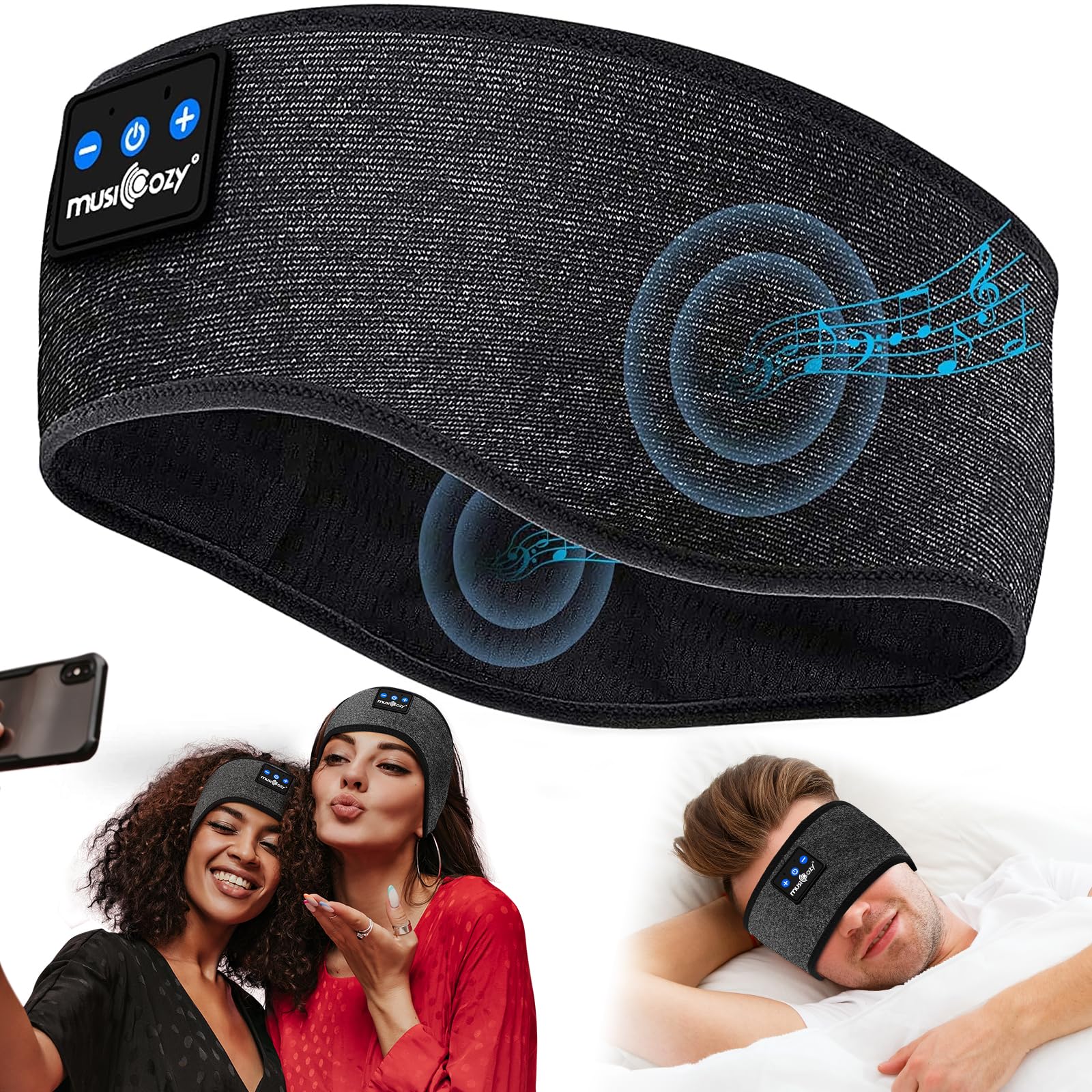 MUSICOZY Bluetooth 5.4 Schlafkopfhörer – Bequemes & ultraleichtes Stirnband mit Hi-Fi Klang, 14h Laufzeit, perfekt für Seitenschläfer, Reisen, Sport und Meditation