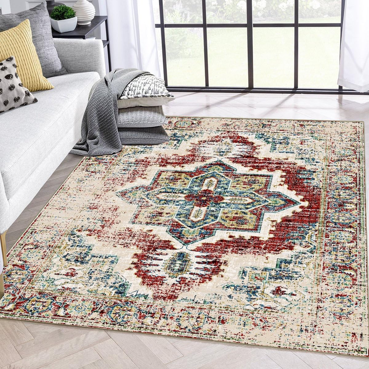 Hallway Runner Rug 1'8"x2'7" Boho Rug Vintage Carpet Runner Washable Non-Slip Area Rug for Living Room Bedroom Kitchen Laundry Carpet Soft Low-Pile Indoor Mat for Entryway Bedside Decor