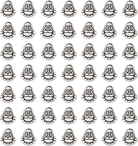 Miniatura 7 de Craftdady 50 cuentas espaciadoras tibetanas de metal antiguo de Buda de 0.433 x 0.413 in para hacer manualidades de joyería con agujero de 0.069