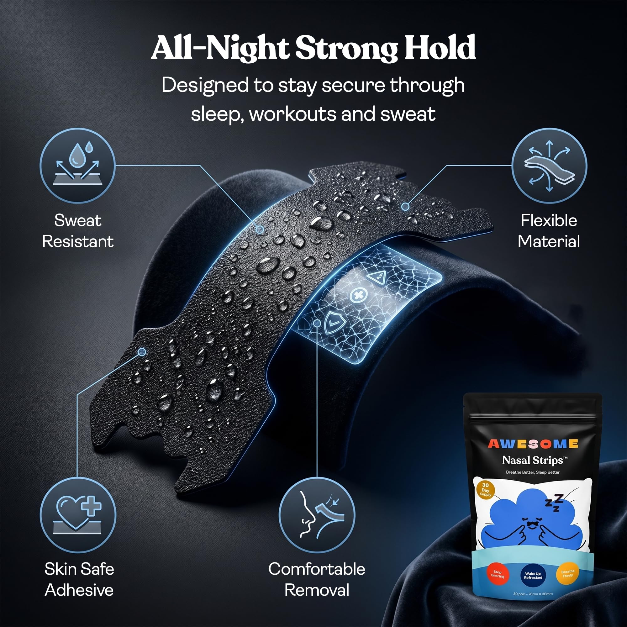 AWESOME Nasal Strips for Snoring Relief & Easy Breathing, 30 Count Black — Amazon image 4