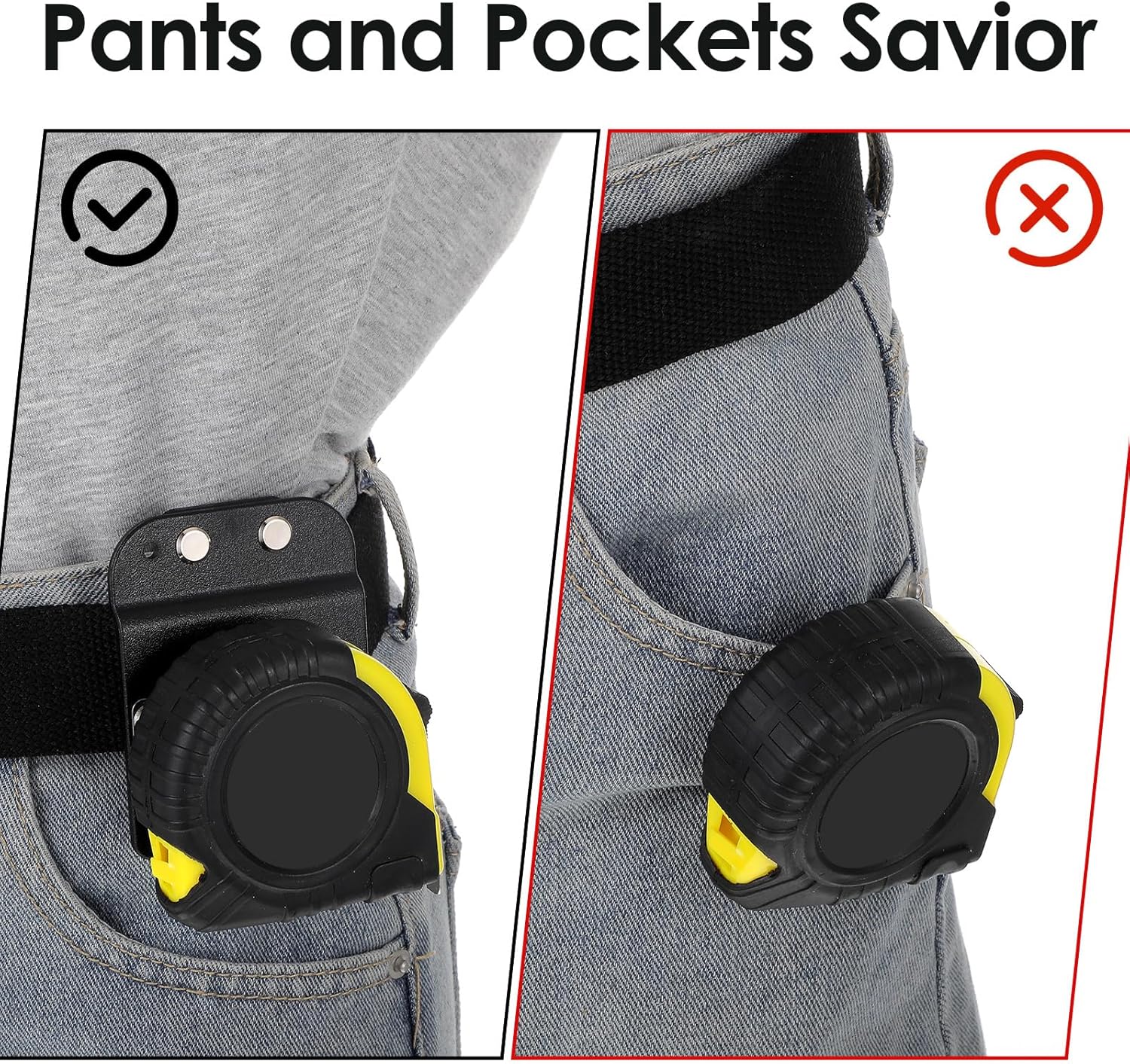 JIEYAO 3Pcs Tape Measure Holder for Belt, Heavy-Duty Tape Measure Clip Holder Fits Up to 2" Tool Belts Low Profile Design Black Tape Clip