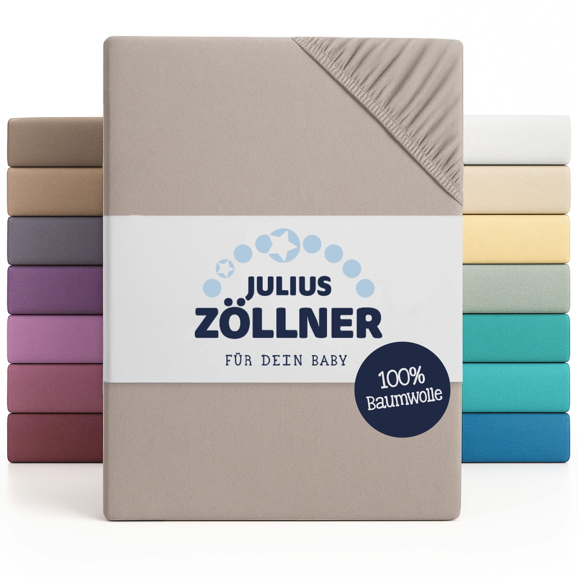 Julius Zöllner Fitted Sheet for Cradles/bassinets (90 x 40 cm, Jersey Taupe)