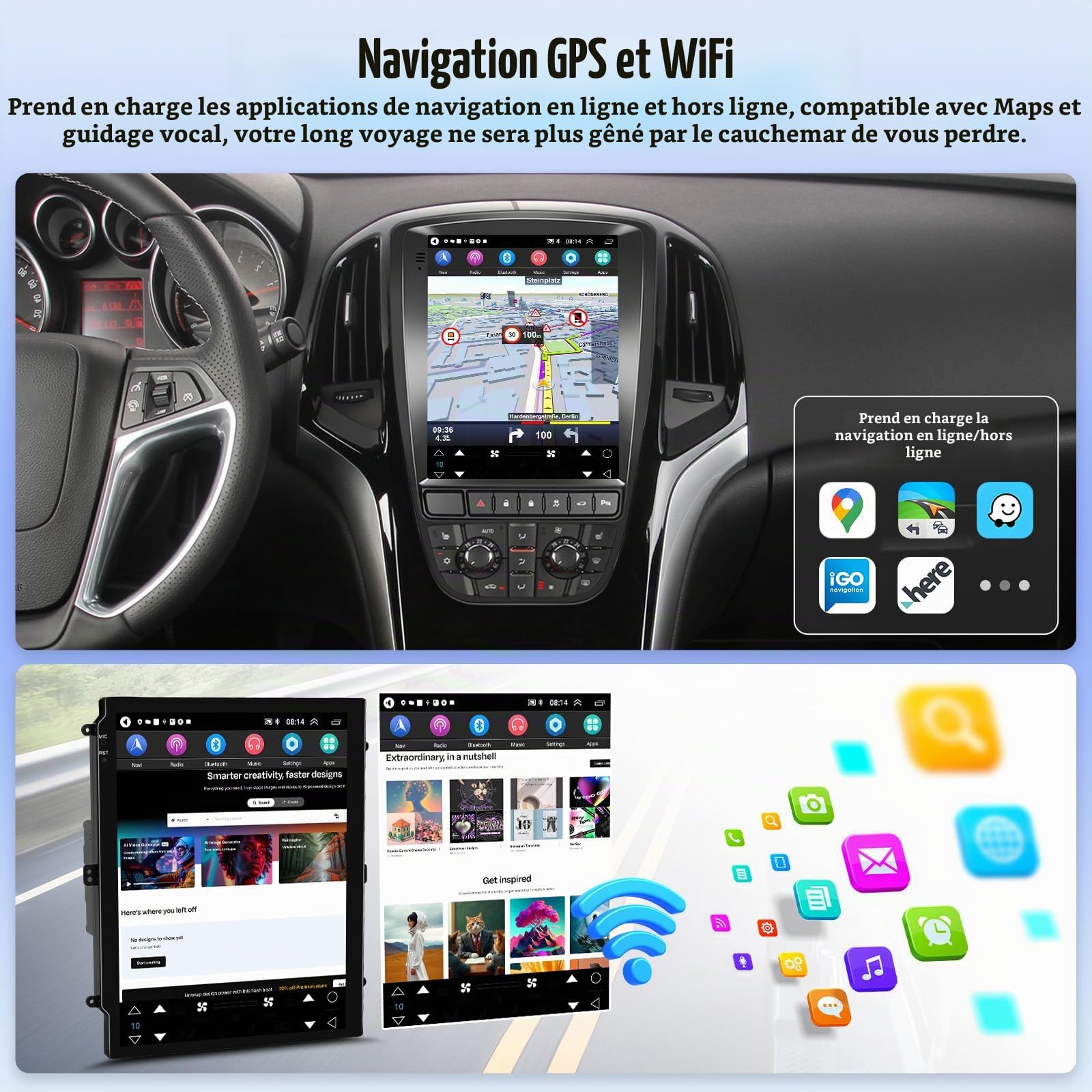 2+64G Android 13 Autoradio pour Opel Astra J/Buick Excelle XT GT 2006-2016 avec CarPlay Android Auto sans Fil, 9,7“ Écran Tactile avec GPS WiFi Lien Miroir Bluetooth FM RDS EQ SWC Caméra Arrière