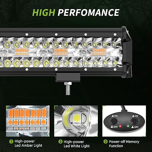 Miniatura 3 de AUTOSAVER88 Barra de luz LED de 20 pulgadas, 420 W, haz combinado de triple fila e inundación, luz LED ámbar blanca estroboscópica, 6 modos, luz de