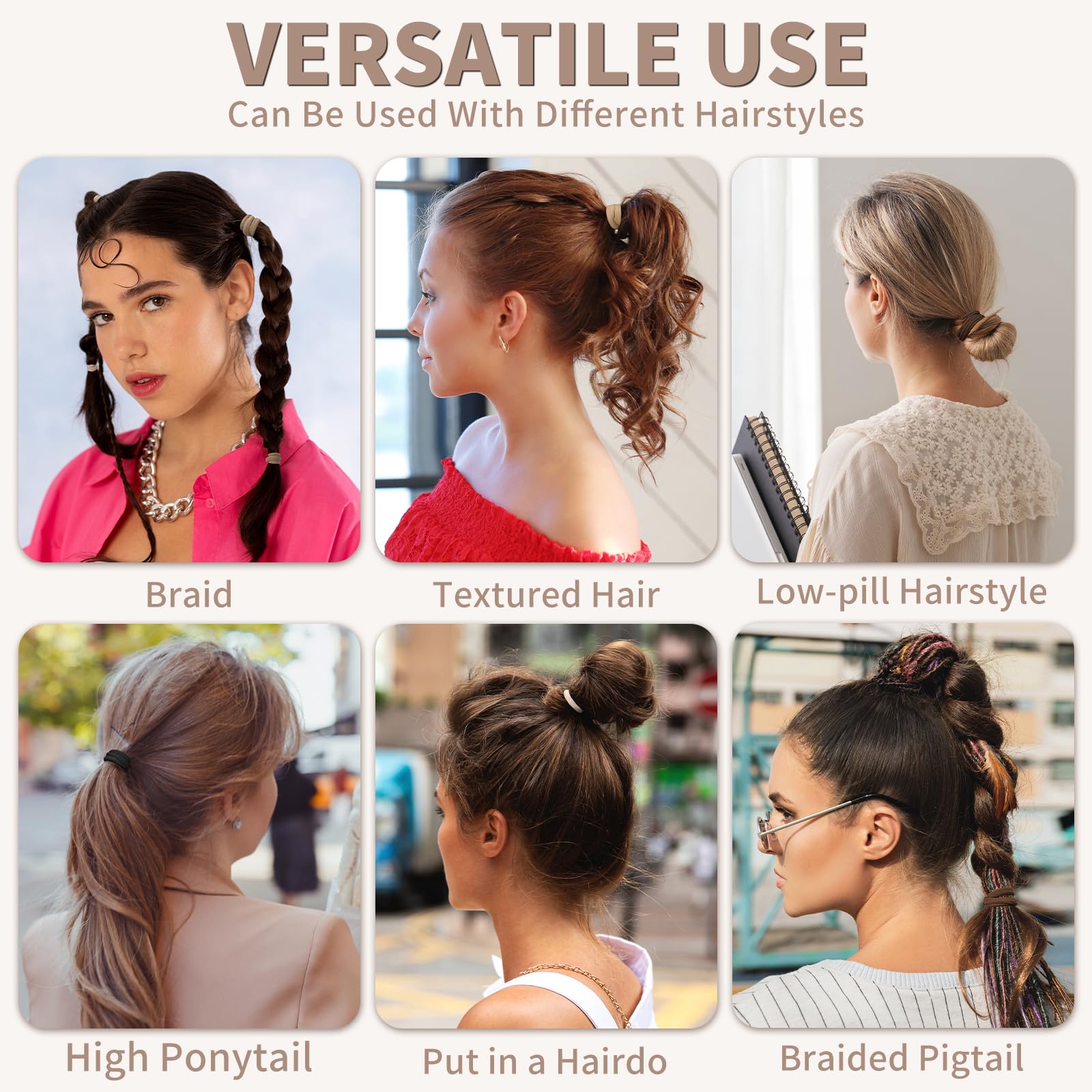 Mia Klein Haargummis, schwarz, 100 Stück, extra dick, 5 cm, elastische Haarbänder für dickes, schweres Haar, nahtloses Haarzubehör für Damen, Mädchen, Pferdeschwanz-Halter (neutrale Farbe)