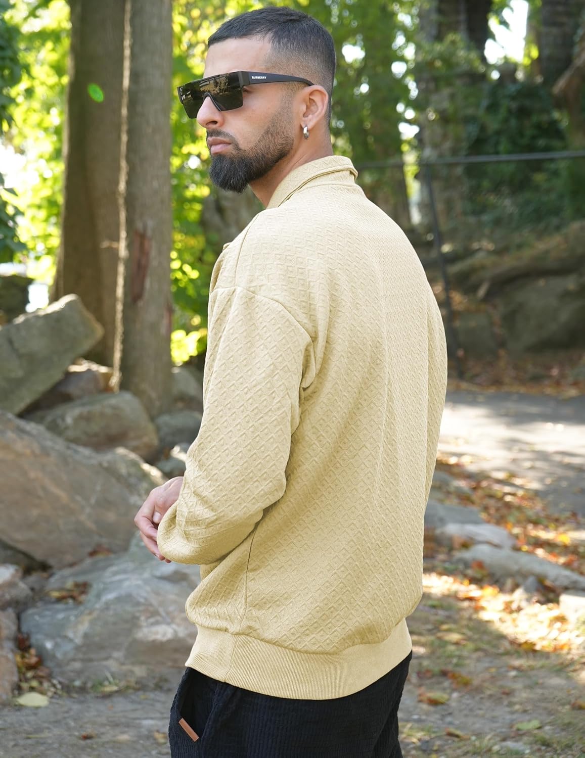 Men's Quarter Zip Sweatshirts Casual Long Sleeve Mock Neck Pullover Solid Textured Fall Clothes - Image 4