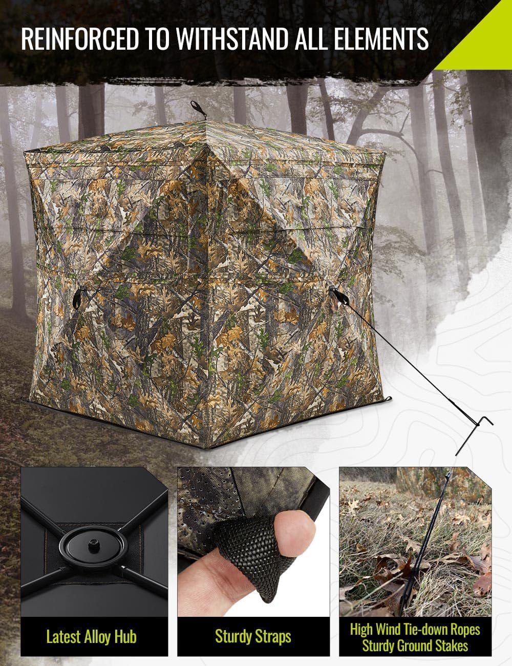 TIDEWE Hunting Blind 270°See Through with Carrying Bag, Pop Up Ground Blinds, Portable Resilient Hunting Tent (Forest Fade Camo) - Image 4