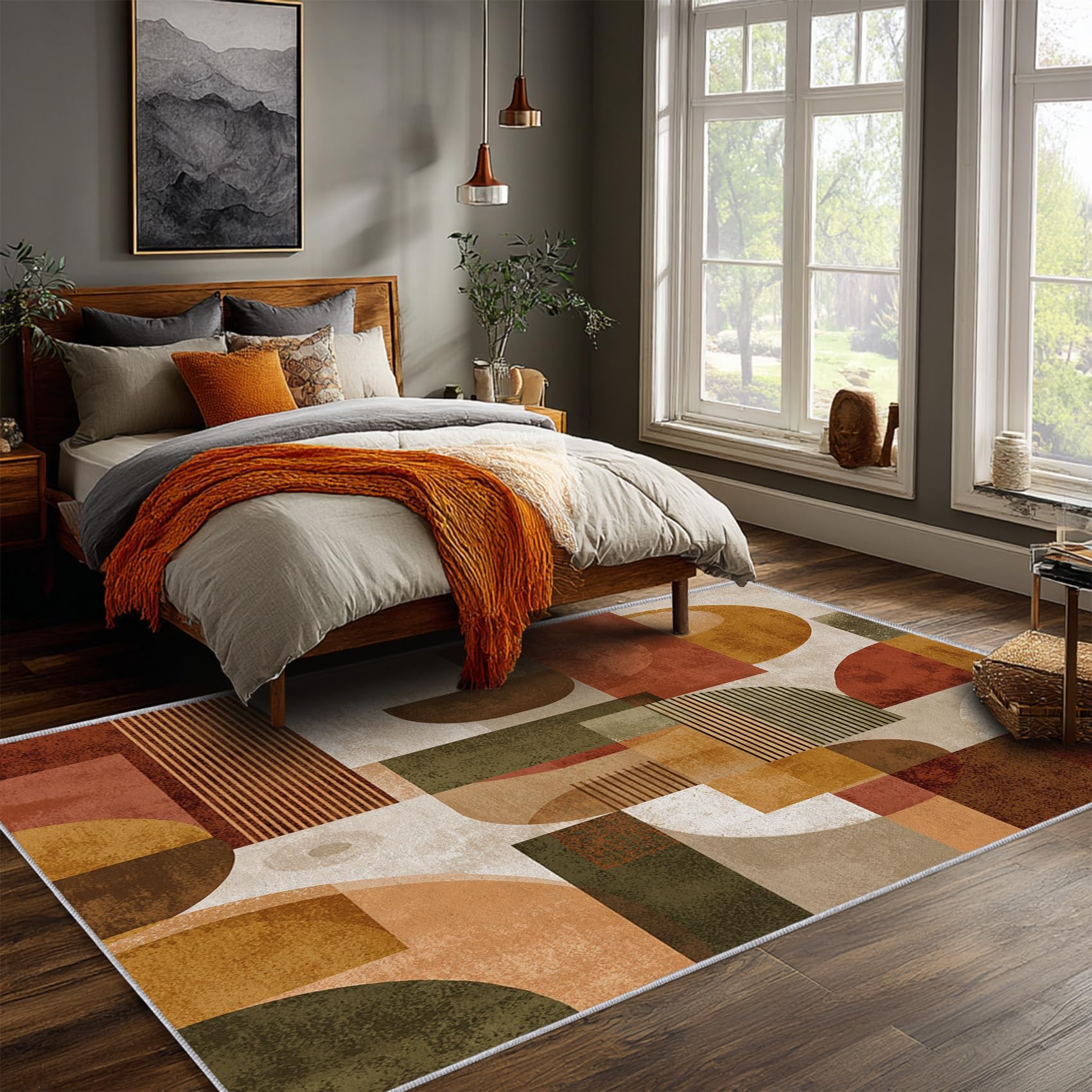 Tapis rétro Style années 50, Lavable, à Poils Courts, Le Salon ou la Chambre Motifs géométriques Abstraits et Doux, antidérapant 140x230cm