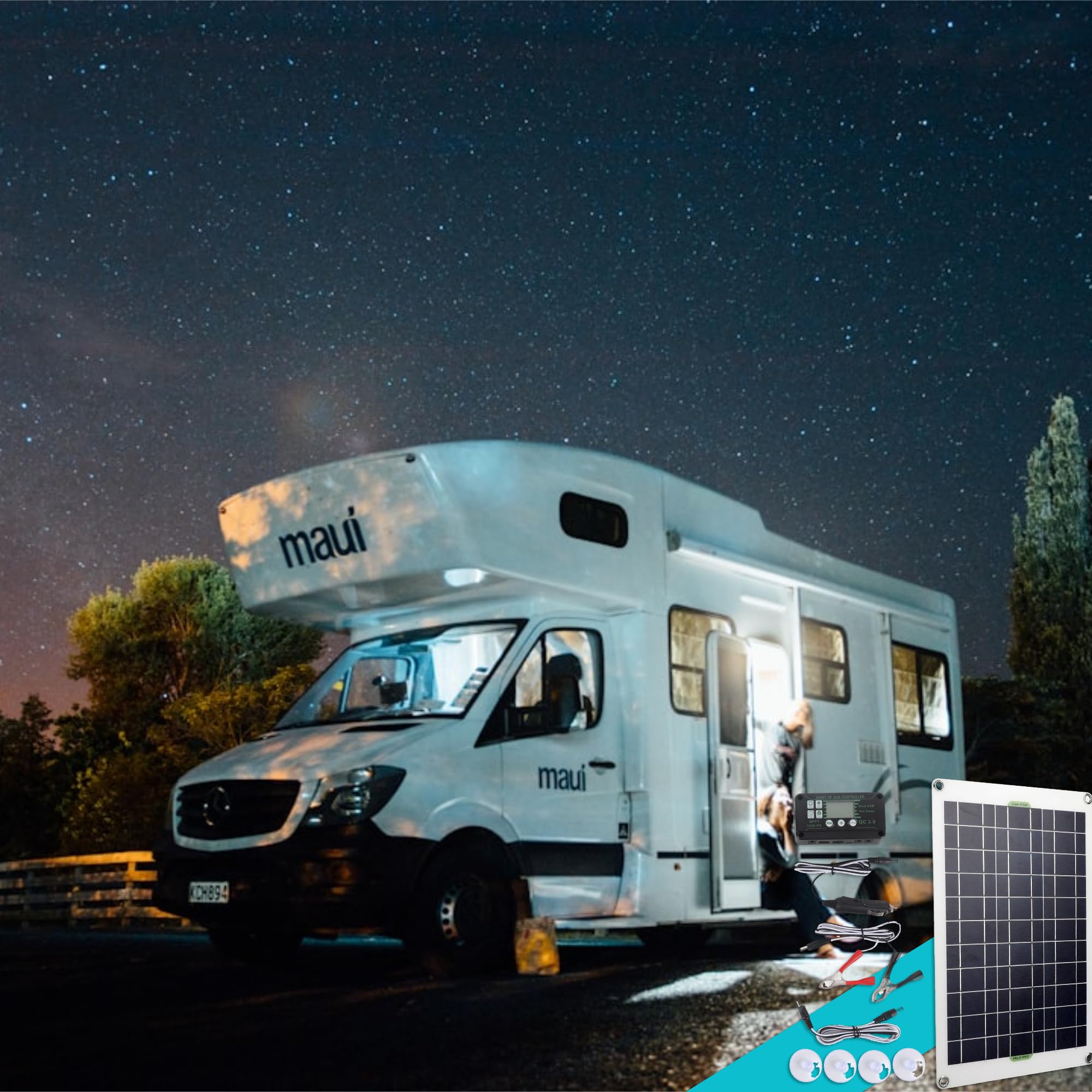 Kit de panel solar de 50 W y 12 V, cargador de batería solar, silicio monocristalino, controlador de carga de 30 A, kit de panel solar para RV, barco, motocicleta