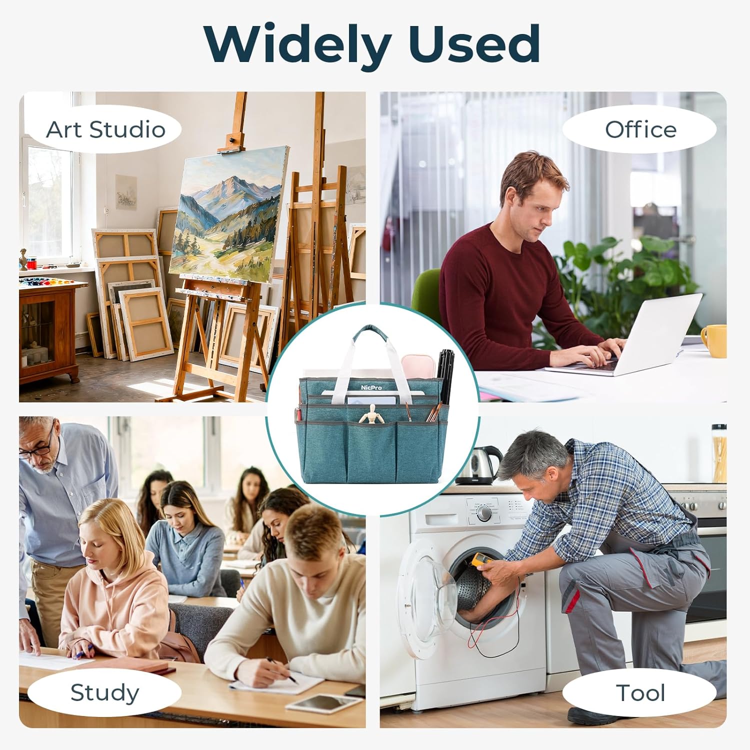 Nicpro Craft Organizer Art Bag, Large Tote Bag for Art Supply Storage with Detachable Shoulder Strap & Multiple Pockets, Portable Craft Bag for Scrapbooking, Journal, Sewing, School, Office Supplies - Image 6