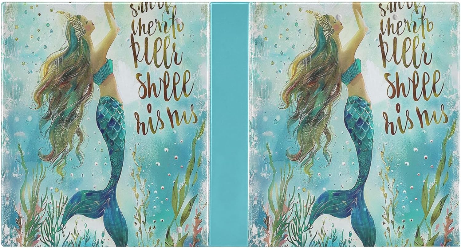 Mermaid Round Ring Binders 1.5 Inch Tail Scale Sea Ocean Wave 3 Ring Clipboard Binder for Office School Work Supplies File Folder 200 Sheet Capacity Easy Open