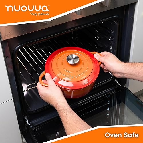 Vista 23 de Nuovva - Olla holandesa de hierro fundido con tapa – Cacerola esmaltada apta para horno hasta 500° F antiadherente – Utensilios de cocina Rojo