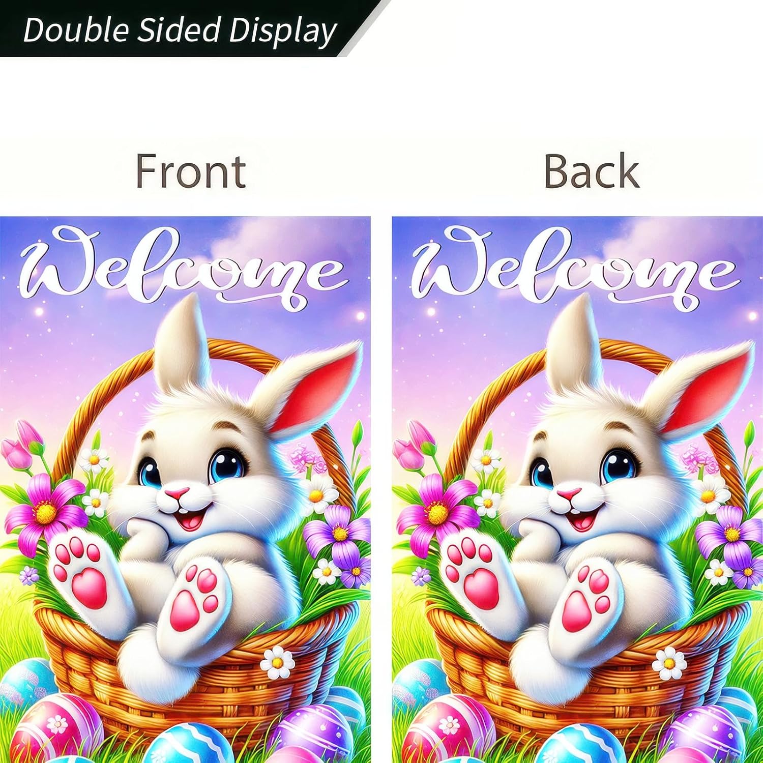 Welcome Easter Garden Flag 12x18 Double Sided Rabbit Happy Easter Bunny Garden Flag Yard Outdoor Flag Floral Flower Seasonal Decors for Spring Farmhouse Holiday Outside Decorative Banner - Image 7