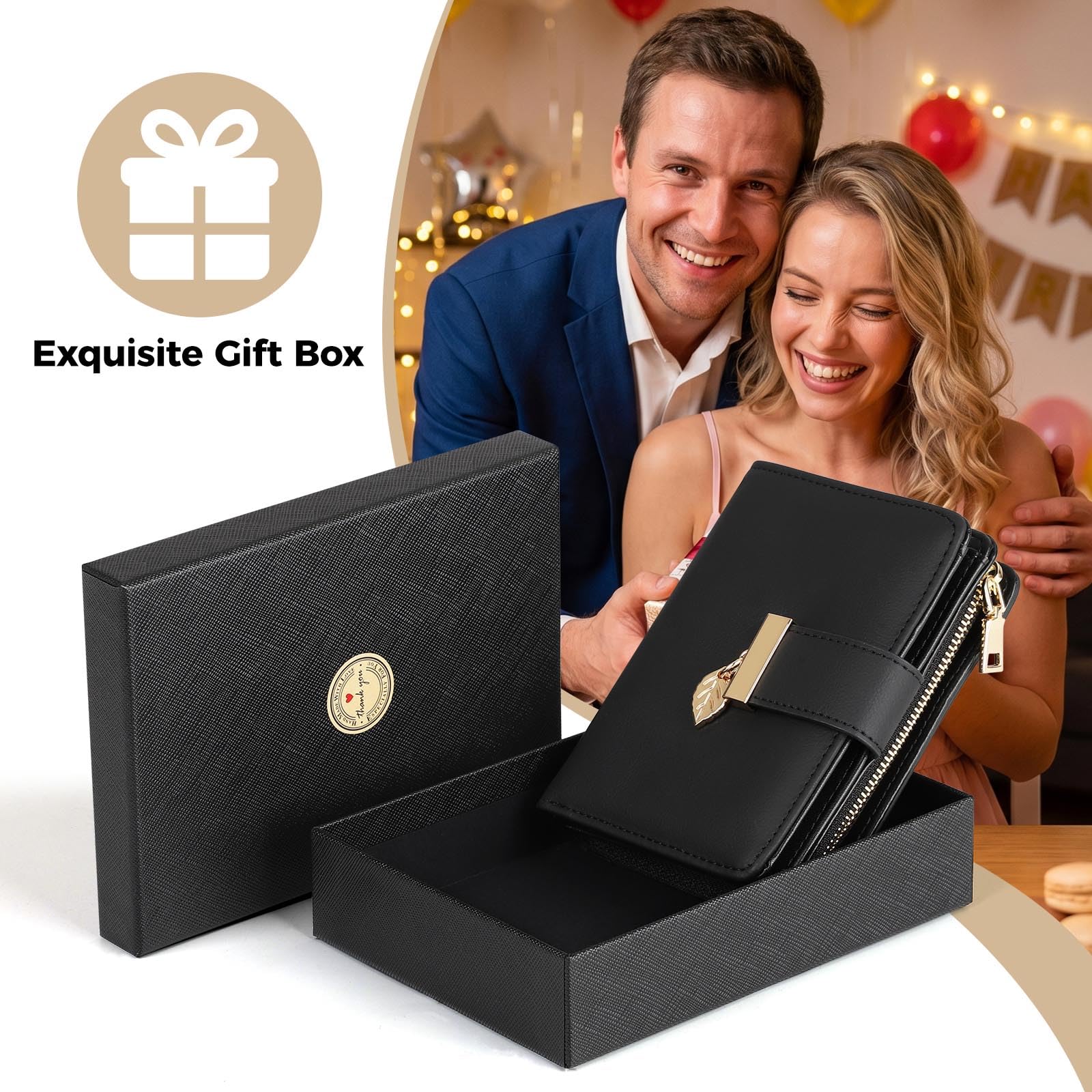Porte Monnaie Femme,Portefeuille Femme Cuir Blocage RFID Petit Portefeuilles et Porte-Cartes avec Fermeture éclair Poche à Monnaie et Fenêtre ID Pendentif Feuille,Blanc