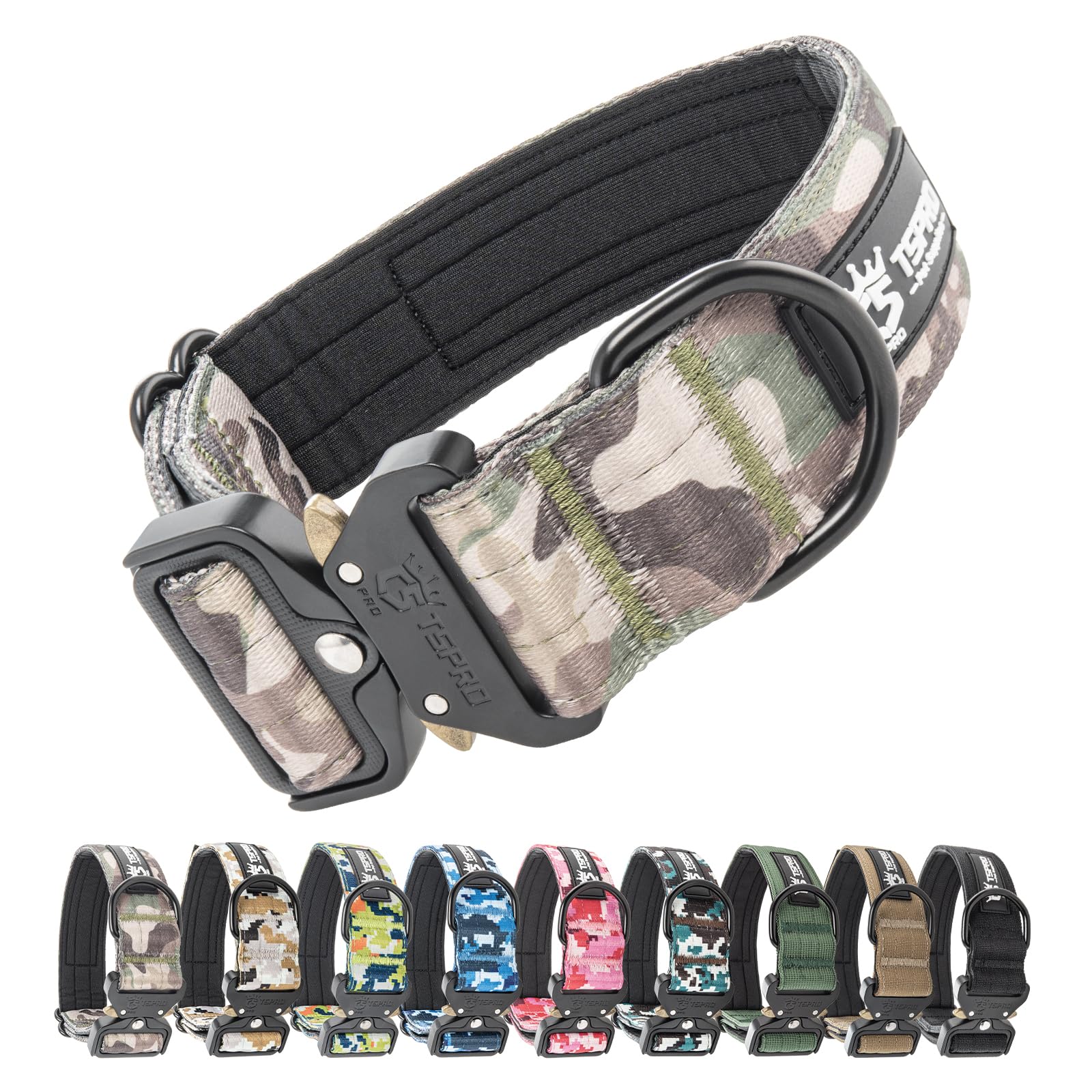 TSPRO Collar para Perros con Parche, Collar Grueso Ajustable con Hebilla Metálica Resistente de Liberación Rápida, Collar Perro Adecuado para Perros Pequeños Medianos Grandes (Verde Militar -M)