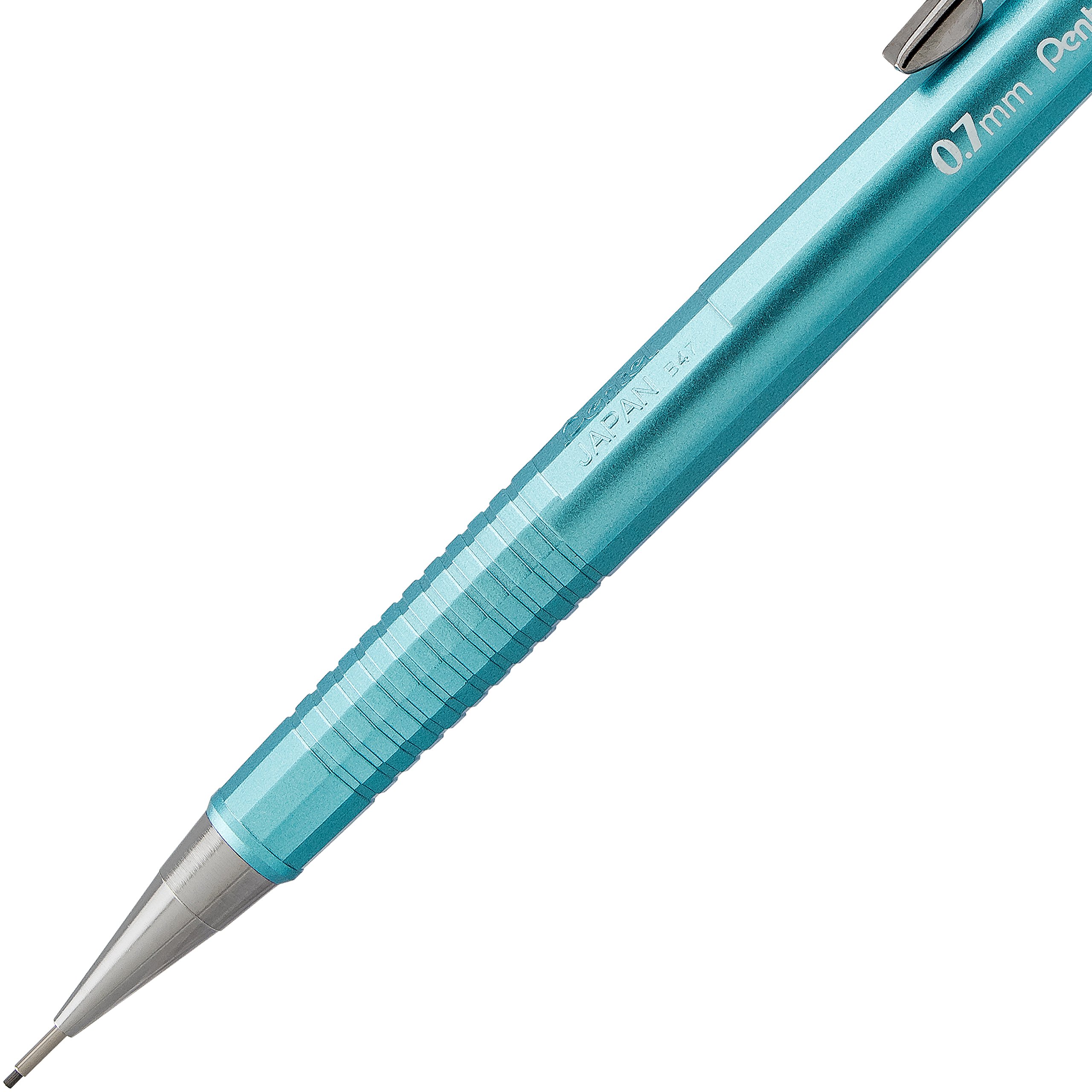 Pentel Sharp Porte-mines (0,7 mm) Corps bleu ciel métallique, boîte de 12 crayons (P207MS)