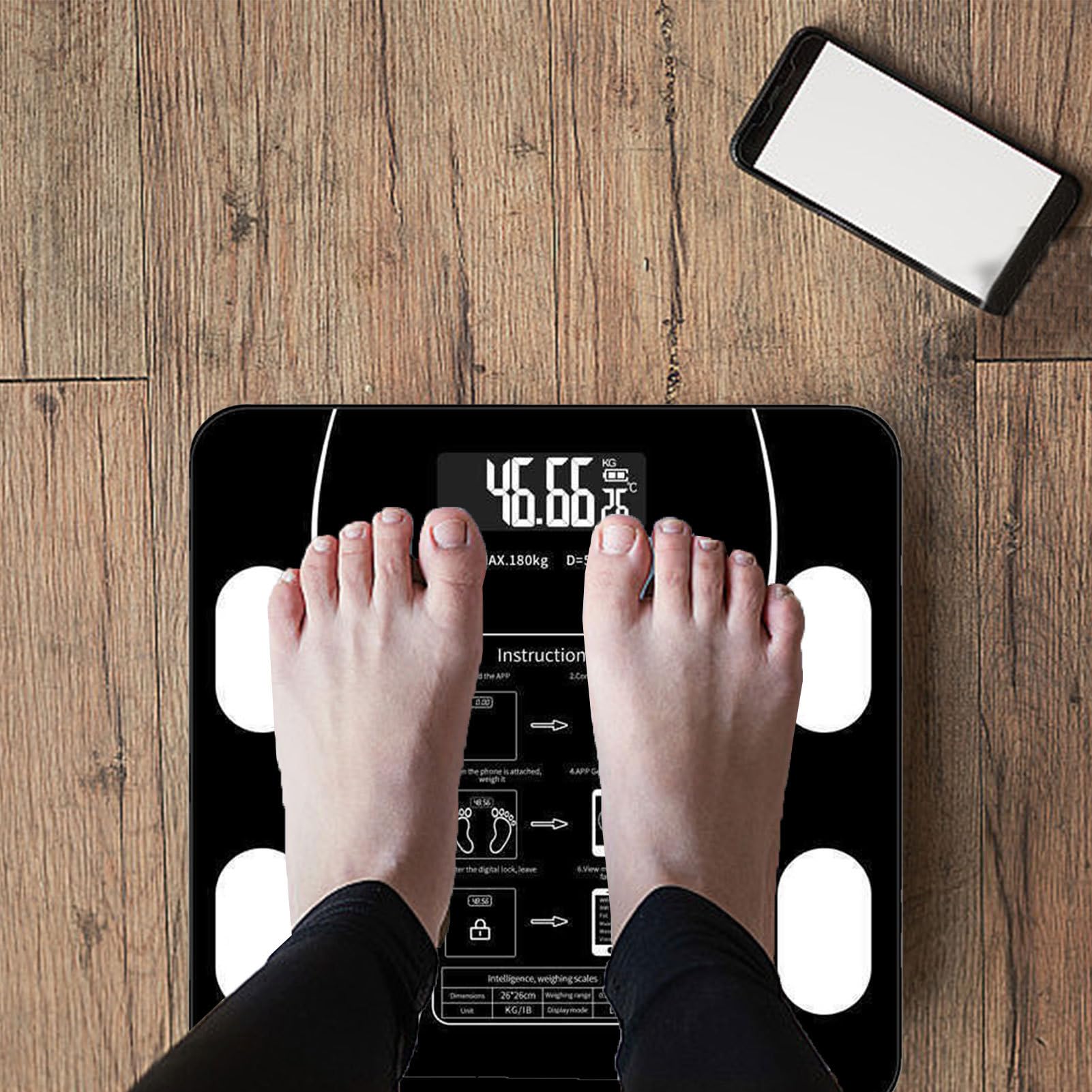 Échelle d'analyse corporelle numérique | Échelle de salle de bain avec BMI et graisse corporelle | Les passager intelligents s'échelle jusqu'à 180 kg - Mesure précise via l'application pour hommes/f