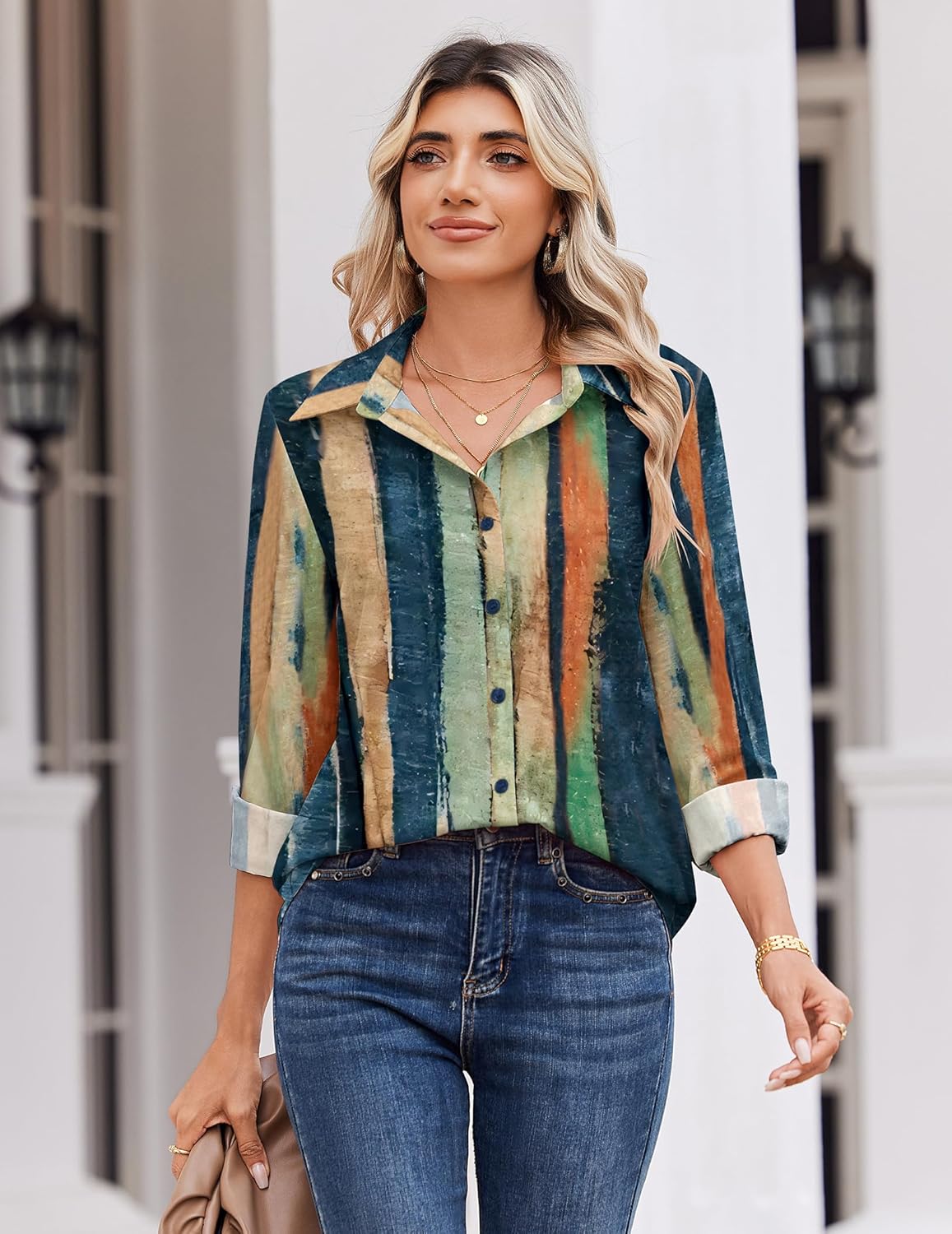 Zeagoo Blouse for Women Dressy Long Sleeve Button Down Shirts Business Casual Outfit Lightweight Solid/Printed Tops - Image 3