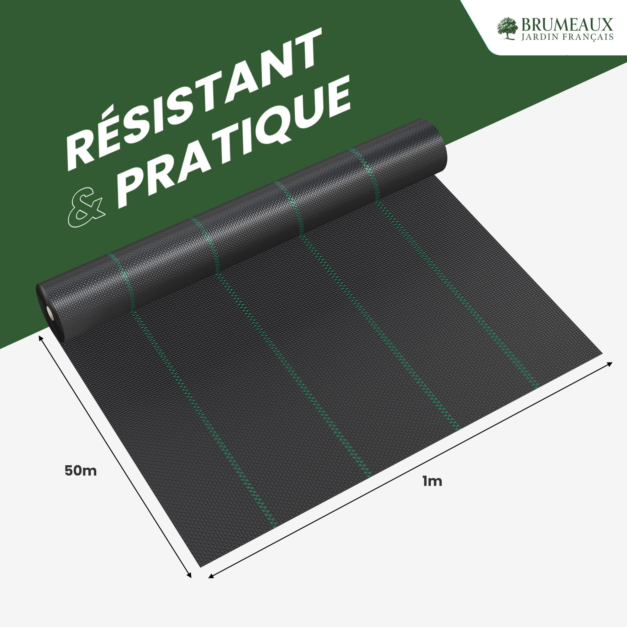 SKYLANTERN Toile de Paillage 130g/m² très épais - Geotextile Anti Repousse Gravier 50m x 1m (50m2) pour Terrasses et Allées - Bache Desherbant Anti Mauvaise Herbe 130g - Toiles de paillage Géotextile