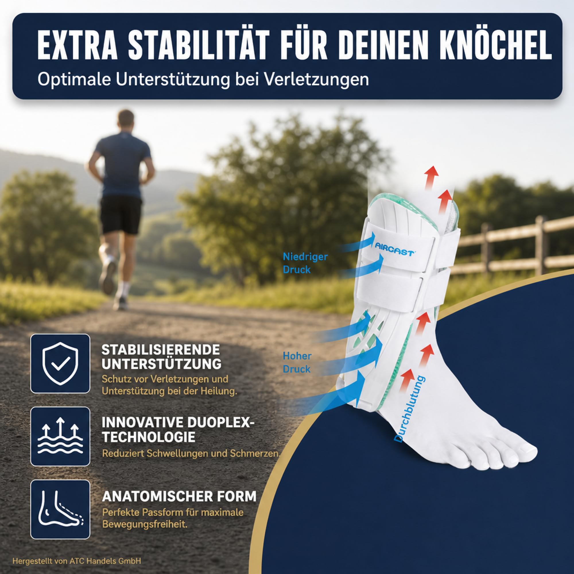 Tobillera Aircast Air-Stirrup en diferentes tamaños para izquierda o derecha – 1 pieza – estabilización lateral con plena capacidad de carga y movimiento reducido (derecha, L)