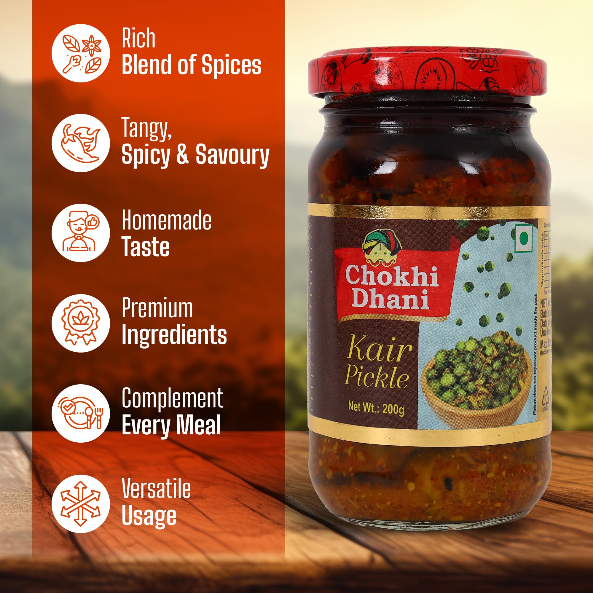 Chokhi Dhani Kair Pickle 200g | Rajasthani Ker Achar | Tenti Dela Pickle | Tangy & Spicy Indian Pickle | Homemade Style 1