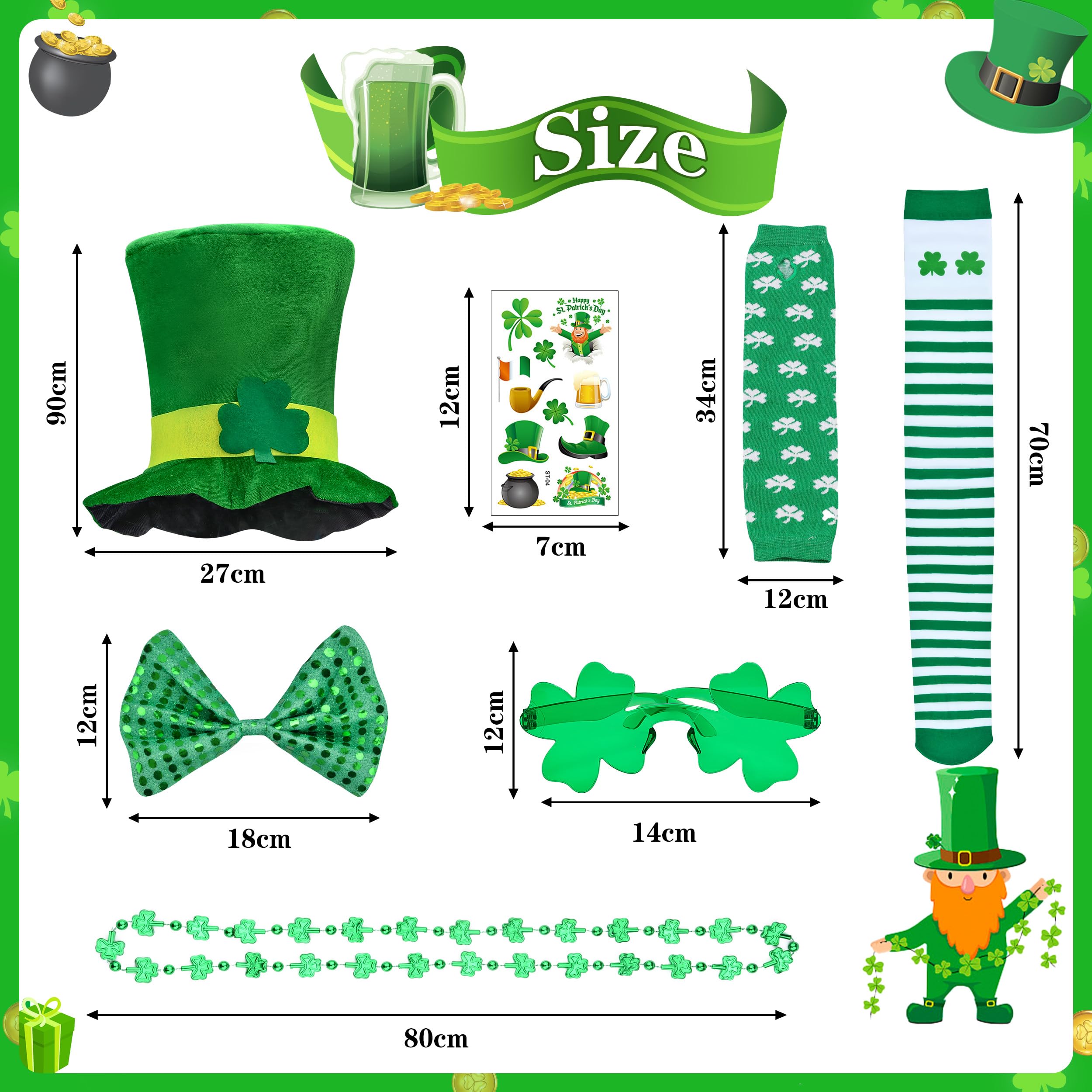 Hifot – Ensemble Saint-Patrick 8 Pièces – Tutu Vert, Chaussettes, Perles, Bandeau Trèfle, Lunettes, Boucles D'oreilles – Fête Irlandaise