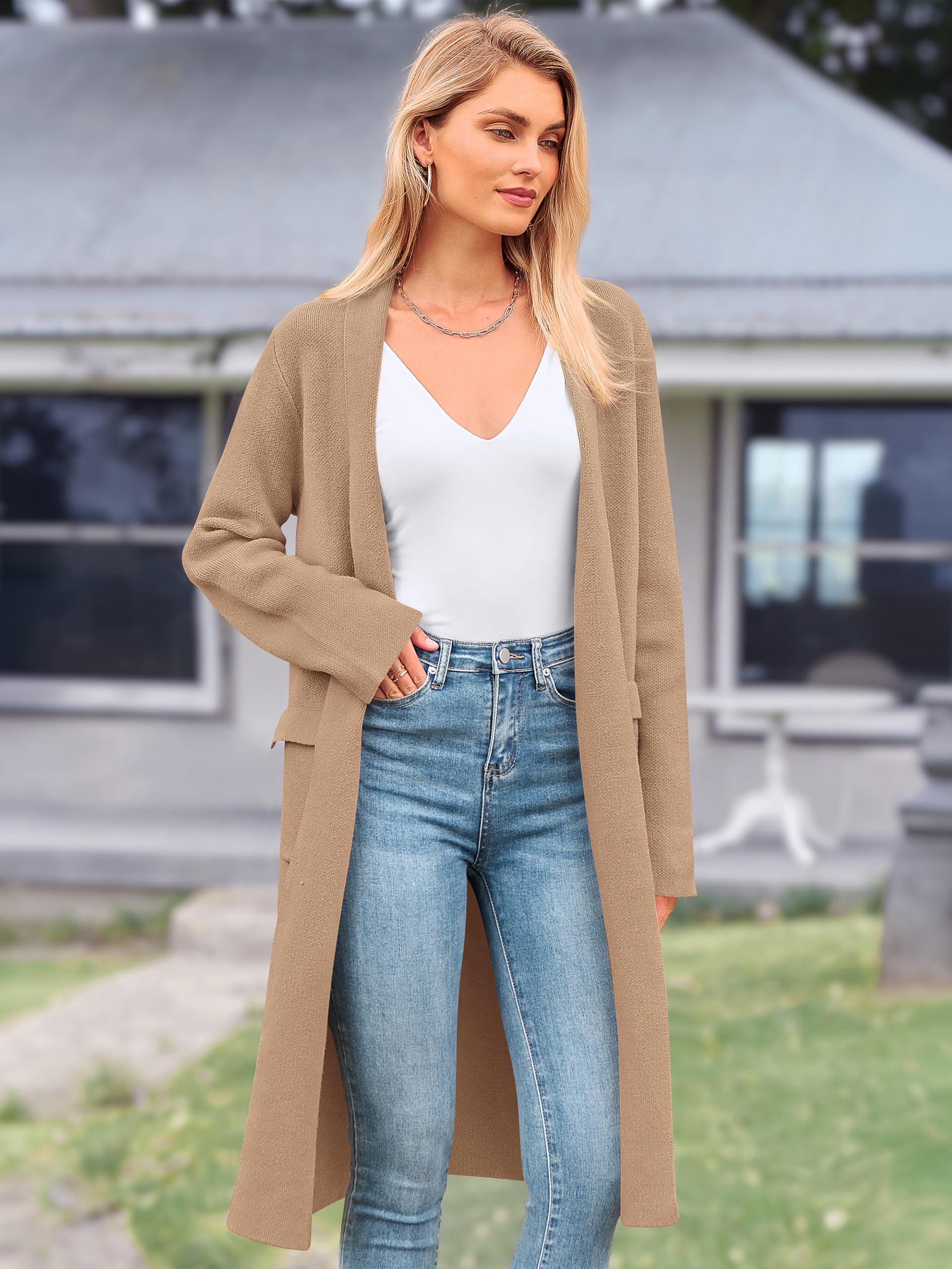 MASCOMODA Cárdigan largo con frente abierto para mujer, a la moda, para otoño e invierno, suéter de gran tamaño, abrigos de punto, chaquetas de abrigo