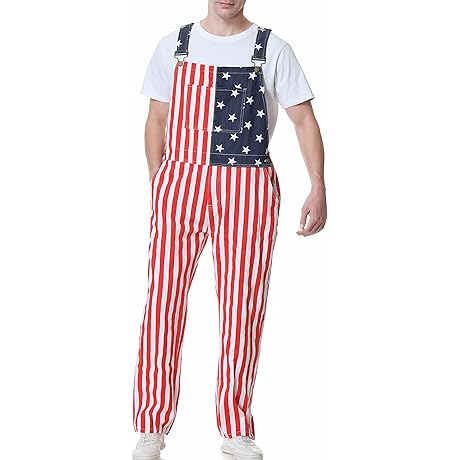Bindefon American Overalls: Patriotic 4th of July Jumpsuits for Men