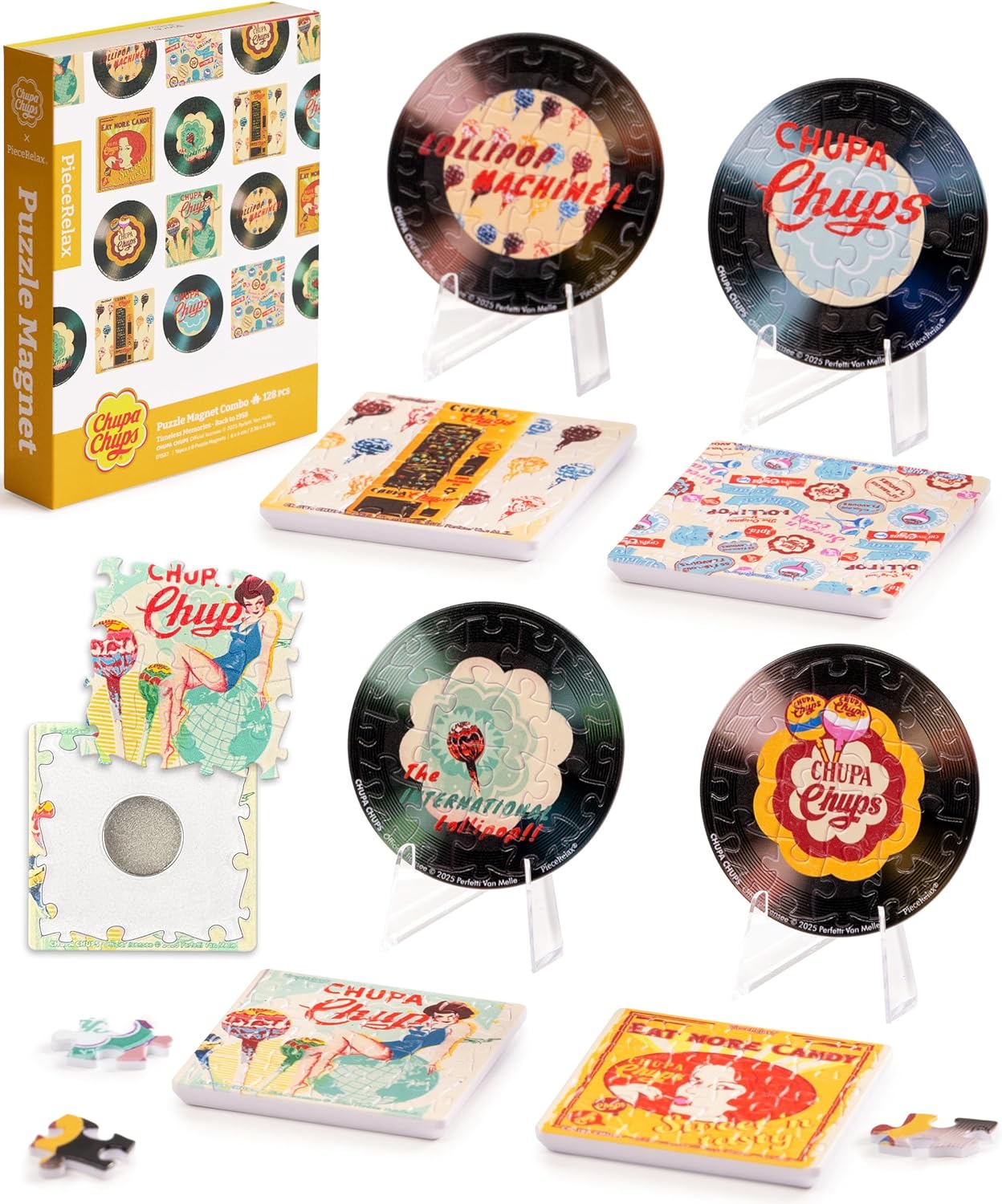Chupa Chups X PieceRelax Magnet Puzzle for Adults 128 Pieces - Timeless Memories - Back to 1958 Unique Gift & Home Décor with Plastic Jigsaw Puzzle [D1587]