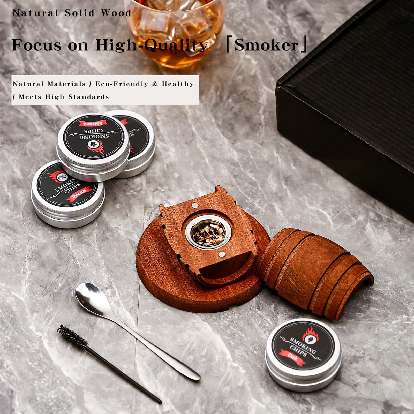 Ahumador de Bebidas, dispensador de de Madera, Accesorio para Bar, ahumador para Bebidas, Regalo para Padre, Marido, Familia, Amigos, Hombres, cumpleaños, Vacaciones