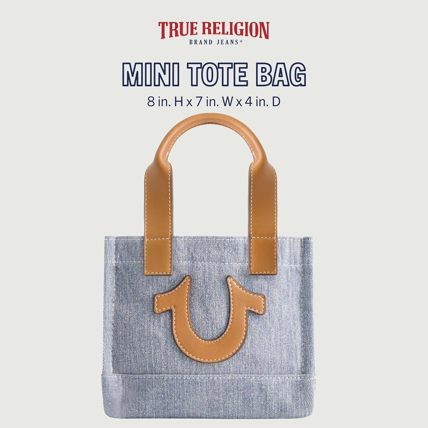 True Religion Tote Bag, Women's Mini Travel Shoulder Bag with Adjustable Strap and Horseshoe Logo