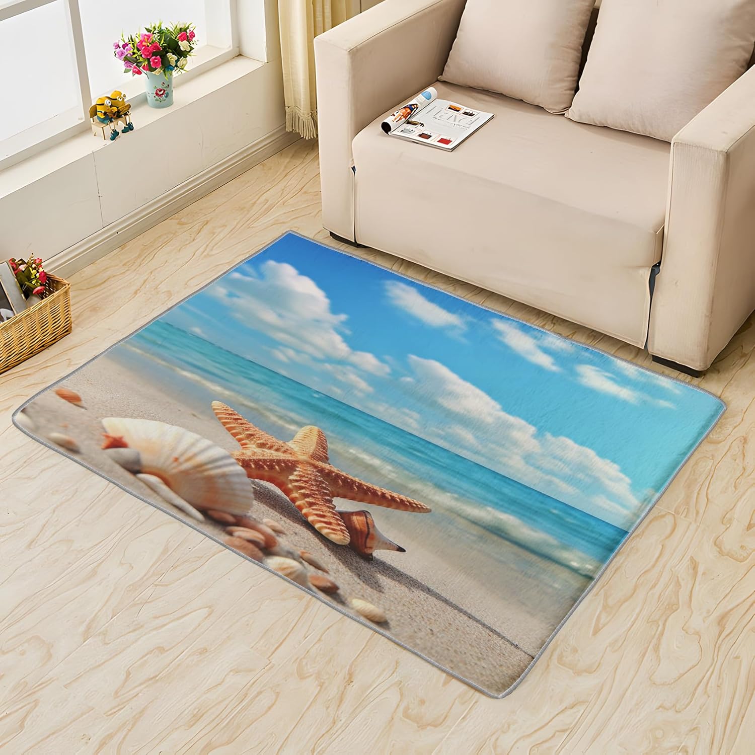 Generic Beach Theme Rugs for Living Room - 2x3 Rug - Beach Theme Rug - Seashell Starfish Area Rug - Coastal Rugs - Beach Themed Carpet S-&264