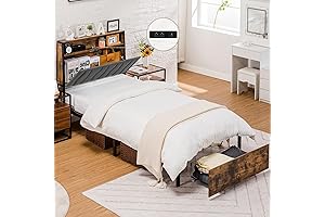 Twin Bed Frame with Storage & LED Headboard