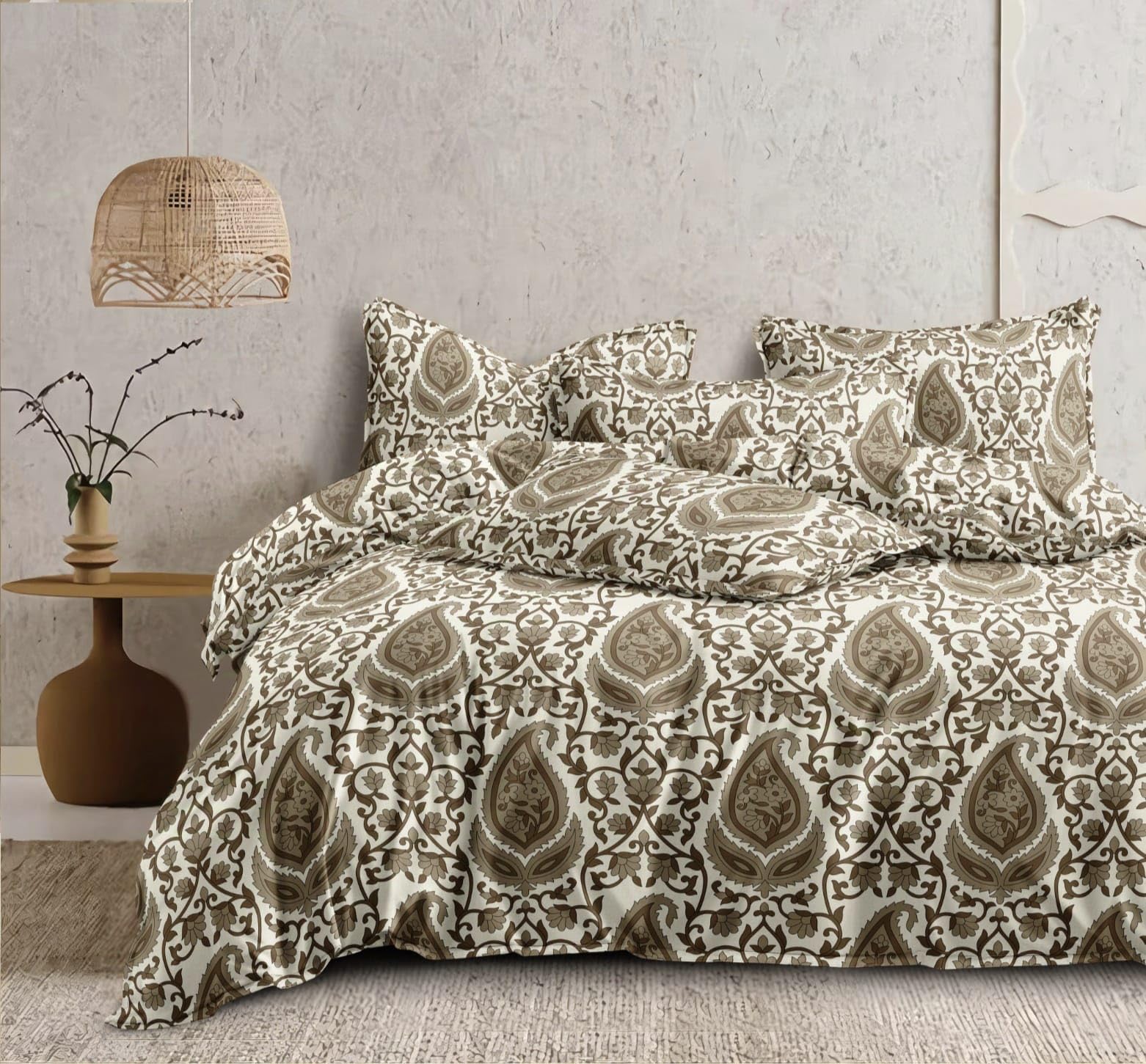 KETOSTICS 300 TC 100% Pure Cotton Diwan Set Covers 8 Pieces Pure Cotton Designer Printed Standard Diwan Set (1 Single Bedsheet, 2 Bolster Covers, 5 Cushion Covers) (DS- AS 34)-image-15