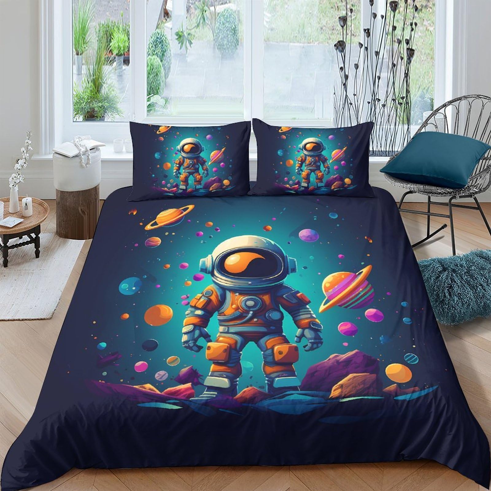 Ctjqhvkz Style-9 3D Printed Space Astronaut Fitted Sheet Microfiber Soft Colorful Planet Mattress Cover For Bedroom Guest Room Decor Single（135X200cm）