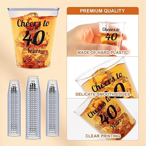Miniatura 6 de Paquete de 110 vasos desechables de 2 onzas, regalos de fiesta de cumpleaños 40 para ella y él, mujeres y hombres, decoraciones de aniversario de